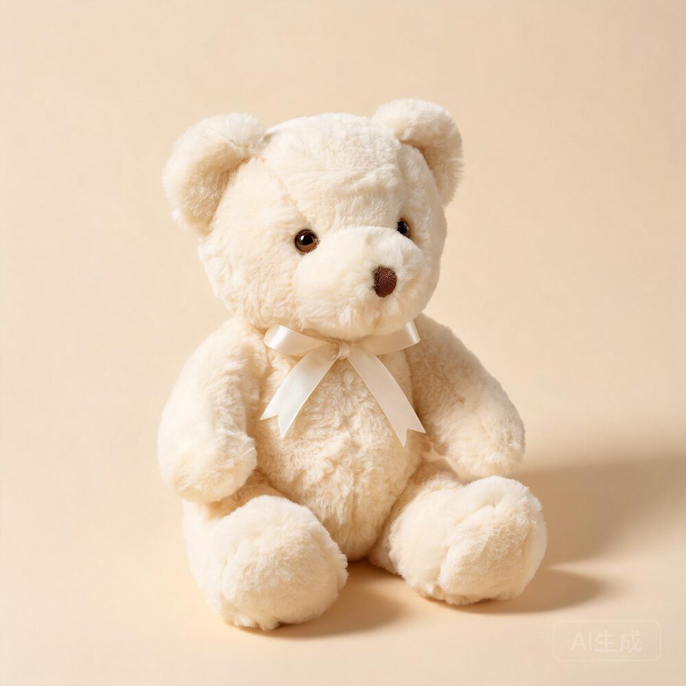 Ours en peluche ivoire personnalisé orné d'un ruban satiné, photo produit en studio